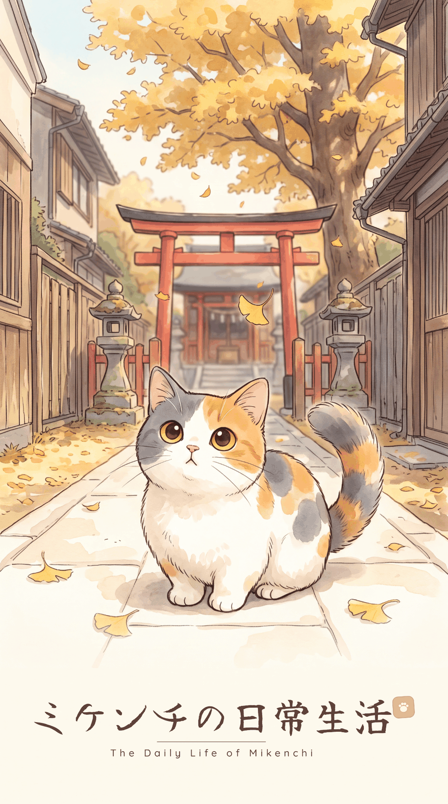 Mikenchi no Nichijou title art, Mikenchi at an autumn shrine